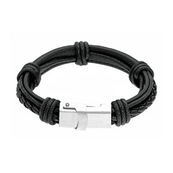 LYNX Men's Stainless Steel & Leather USB Charger Bracelet