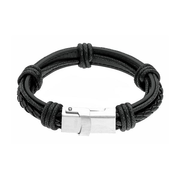 LYNX Men's Stainless Steel & Leather USB Charger Bracelet