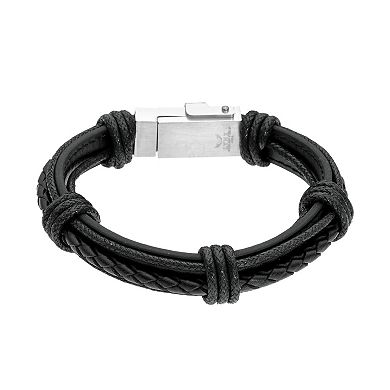 LYNX Men's Stainless Steel and Leather USB Charger Bracelet