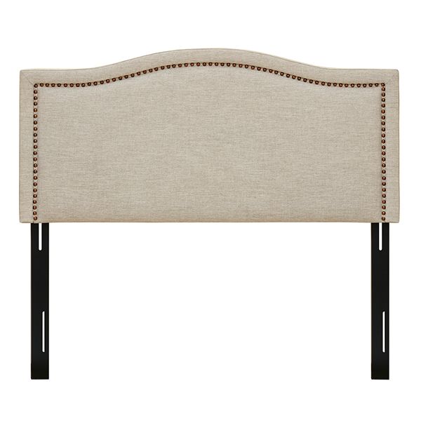 Queen Iverson Upholstery Headboard Natural: Elegant Silver Nailhead, Adjustable Metal Frame