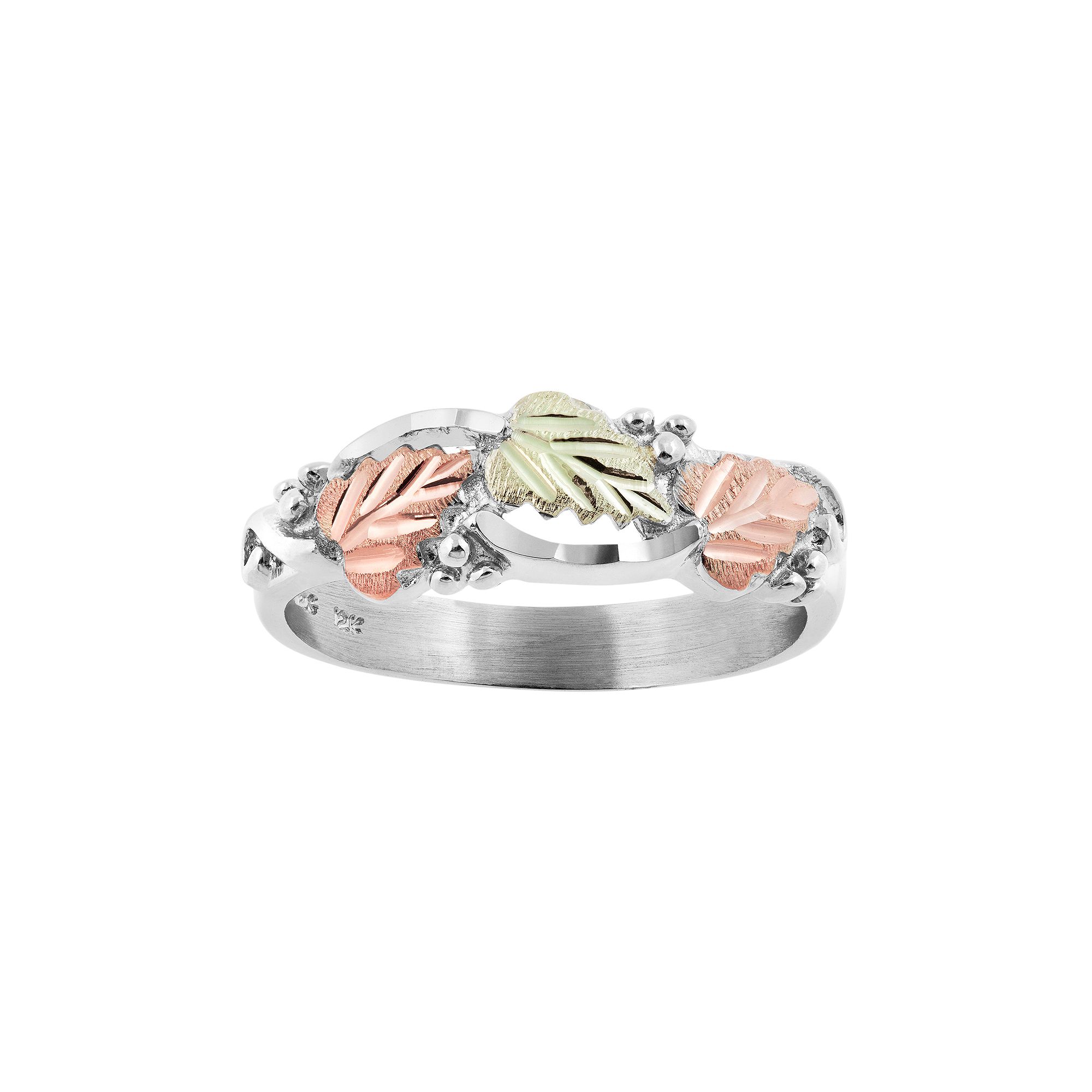 Black Hills Gold Tri Tone Leaf Ring in Sterling Silver, Womens, Size: 8