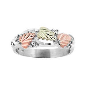 Black Hills Gold Tri Tone Leaf Ring in Sterling Silver