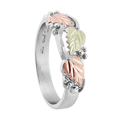 Black Hills Gold Tri Tone Leaf Ring in Sterling Silver