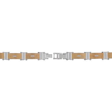 LYNX Men's Stainless Steel and Gold Ion Textured Bracelet 