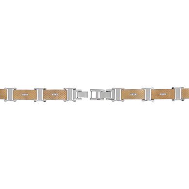 LYNX Men's Stainless Steel and Gold Ion Textured Bracelet