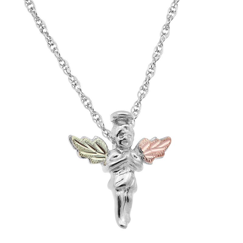 Black Hills Gold Tri Tone Leaf Angel Pendant in Sterling Silver, Womens, 