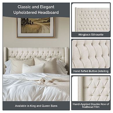 Madison Park Baldwin Adjustable Button Tufted Upholstered Headboard