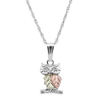 Black Hills Gold Tri Tone Leaf Owl Pendant in Sterling Silver