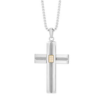 LYNX Men's Gold Tone Stainless Steel Cubic Zirconia Cross Pendant