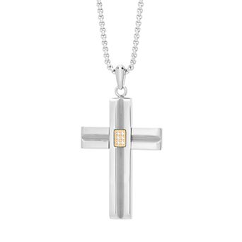 LYNX Men's Gold Tone Stainless Steel Cubic Zirconia Cross Pendant