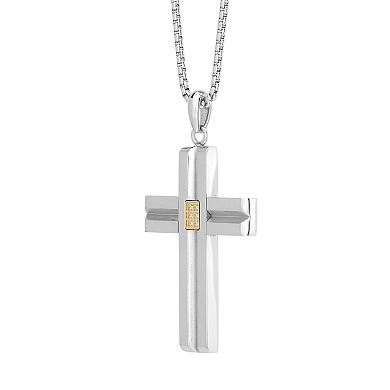 LYNX Men's Gold Tone Stainless Steel Cubic Zirconia Cross Pendant