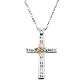 Black Hills Gold Four Tone Leaf Cross Pendant in Sterling Silver