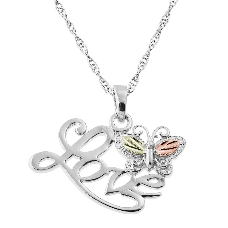 Black Hills Gold Tri Tone Butterfly Love Pendant in Sterling Silver, W