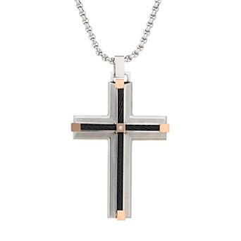 LYNX Men's Stainless Steel Cable Cross Pendant