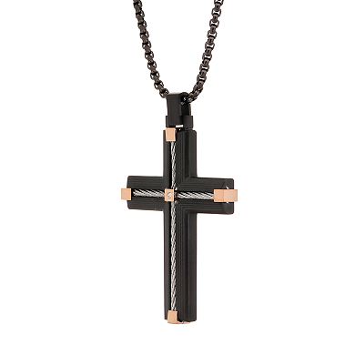 LYNX Men's Black Ion Plated Stainless Steel Cable Cross Pendant