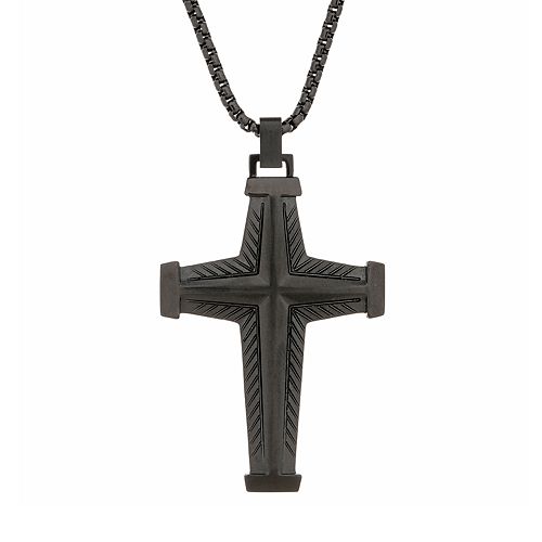 LYNX Men's Stainless Steel Black Ion Plated Cross Pendant