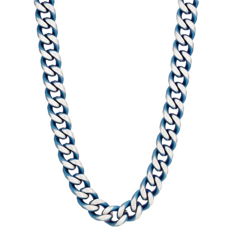 LYNX Mens Blue Ion Plated Stainless Steel Curb Chain Necklace, Size: 24