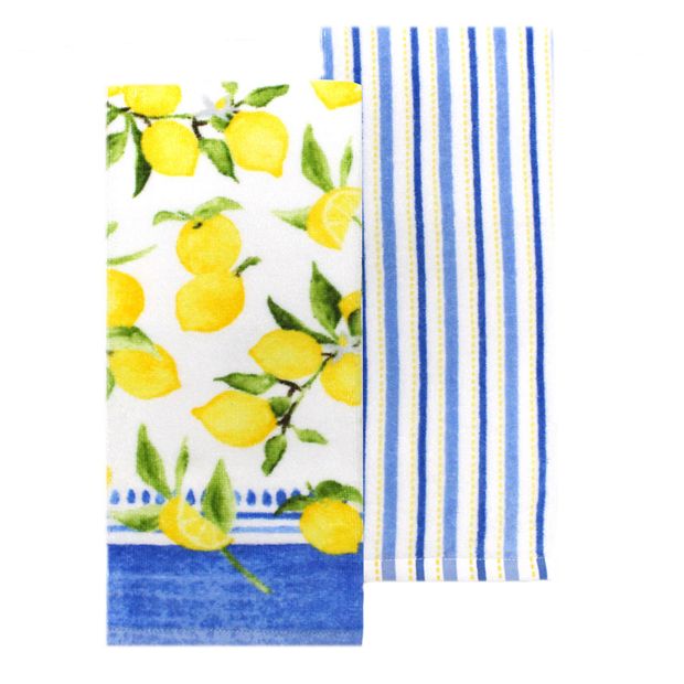 Food Network Multi Cool Awning Stripe Kitchen Towel 2-pk. Durable Cotton  NWT