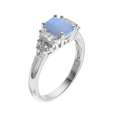 Sterling Silver Lab-Created Opal & White Sapphire Ring
