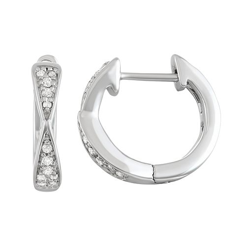 14k White Gold 1/10 Carat T.W. Diamond Huggie Hoop Earrings