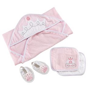 Baby Girl Baby Aspen 4-pc. Little Princess Hooded Towel, Wash Cloths & Slippers Bathtime Gift Set