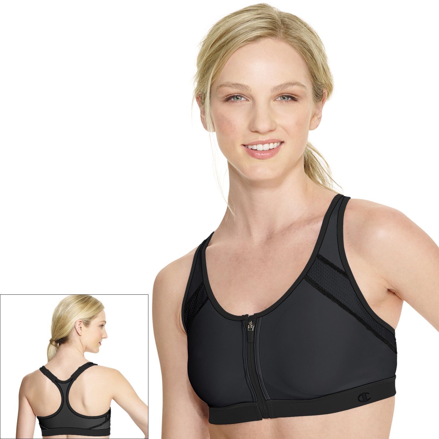 champion zip front sports bra