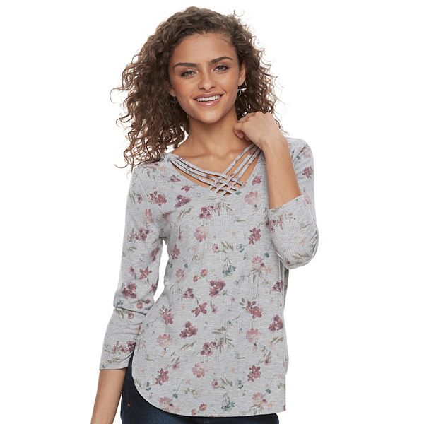 Juniors' Cloud Chaser Floral Cross Front Tee