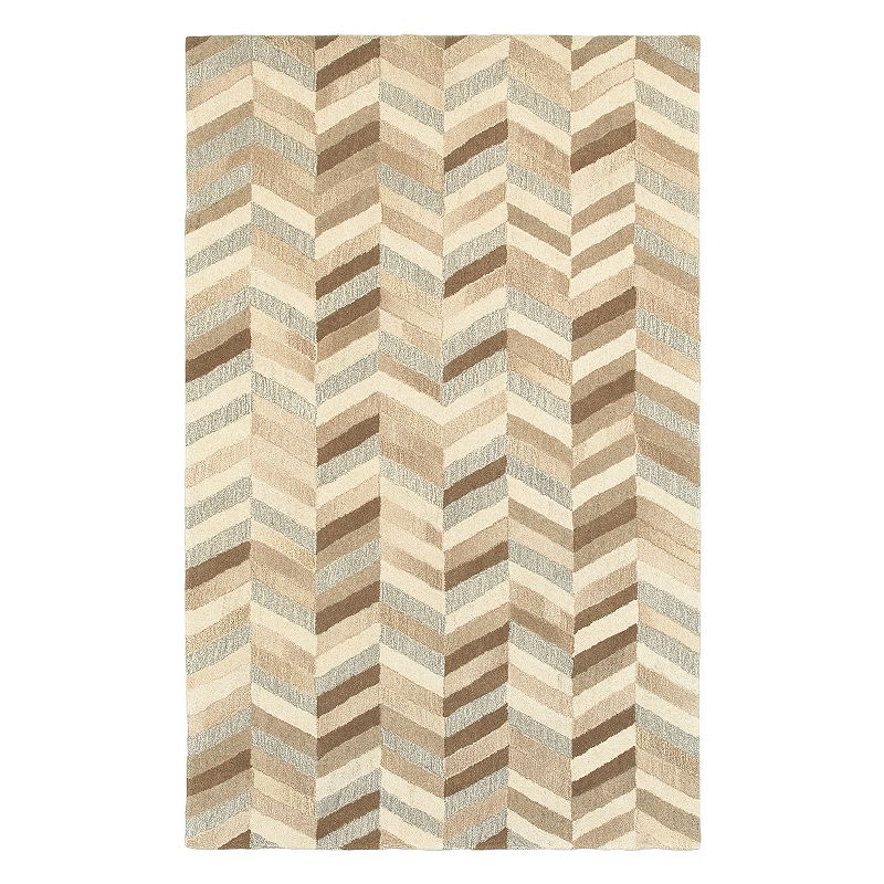 StyleHaven Indie Textured Chevron Wool Rug, Med Beige, 5X8 Ft