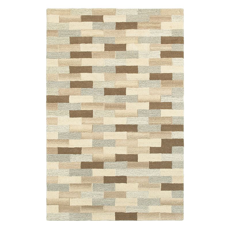 StyleHaven Indie Blockade Geometric Wool Rug, Med Beige, 2.5X8 Ft