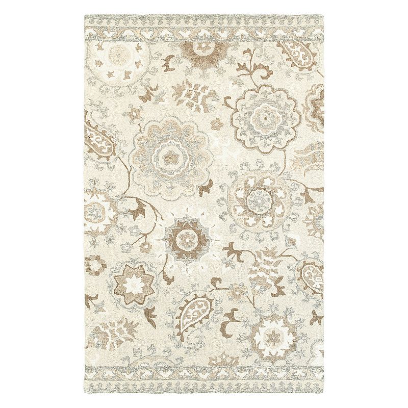 StyleHaven Cadence Paisley Garden Floral Wool Rug, Lt Beige, 3.5X5.5 Ft