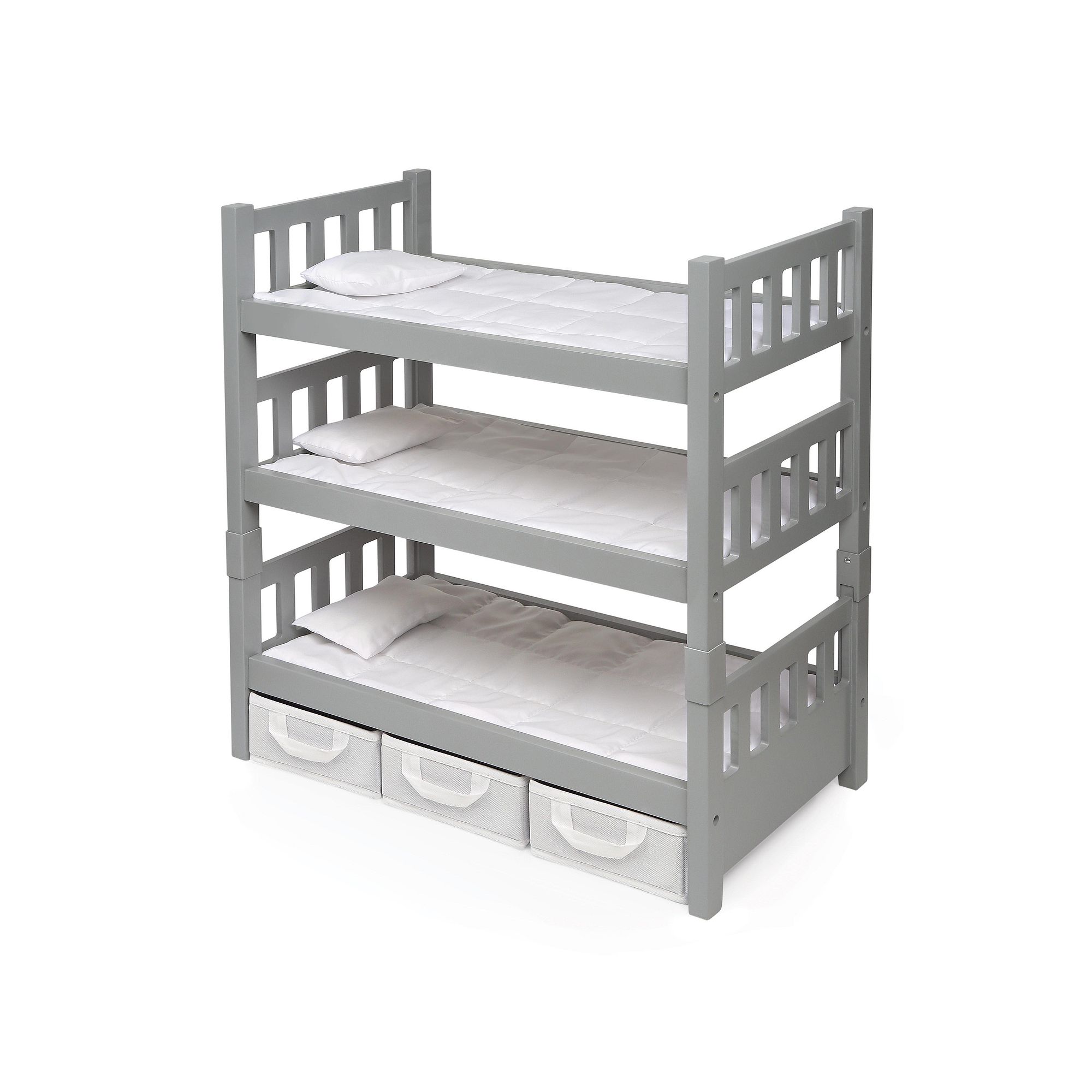 Badger Basket 1-2-3 Convertible Doll Bunk Bed with Storage Baskets, Grey
