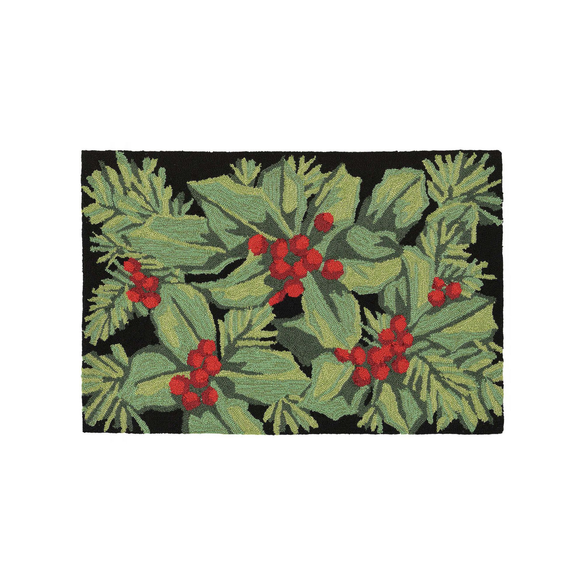 Liora Manne Frontporch Hollyberries Indoor Outdoor Rug, Black