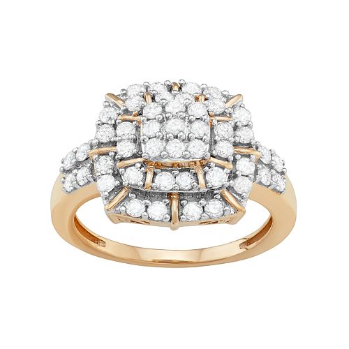 10k Gold 1 Carat T.W. Diamond Cluster Ring