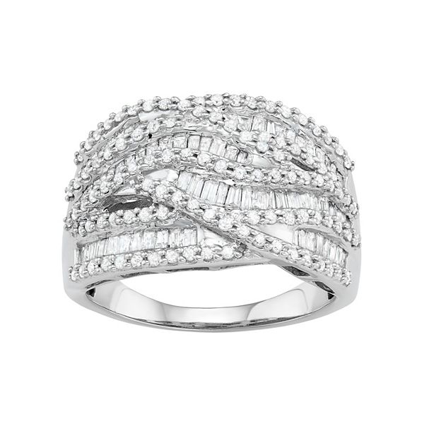 Jewelexcess 10k White Gold 1 1/4 Carat T.W. Diamond Wave Ring