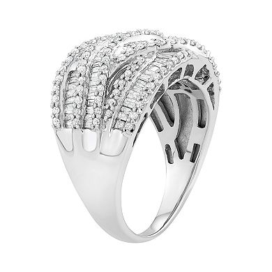 Jewelexcess 10k White Gold 1 1/4 Carat T.W. Diamond Wave Ring