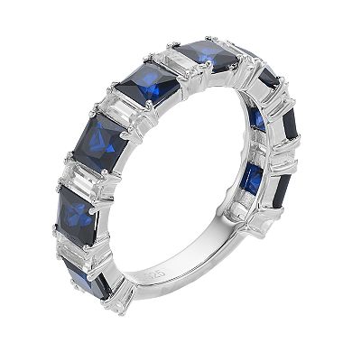 Sterling Silver Lab-Created Blue & White Sapphire Anniversary Band