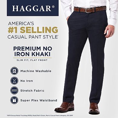 Men’s Haggar® Premium No-Iron Khaki Flex Waist Slim-Fit Stretch Flat-Front Pants