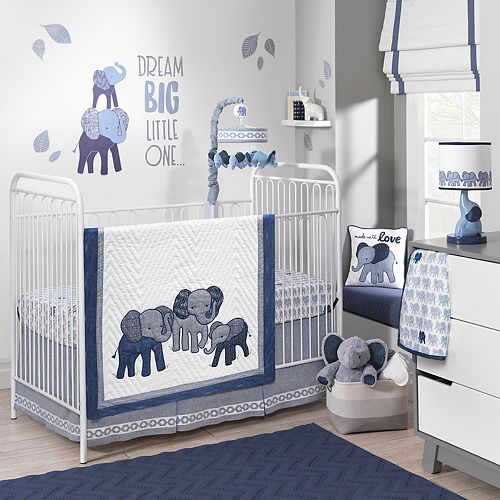 Lambs Ivy 3 Pc Indigo Elephants Crib Bedding Set