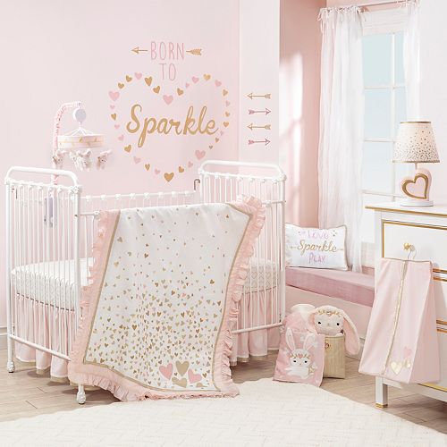 Lambs Ivy Hello Kitty Hearts 3 Piece Crib Bedding Set Pink Gold