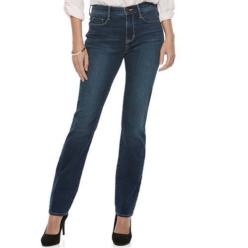 dark wash high waisted straight leg jeans