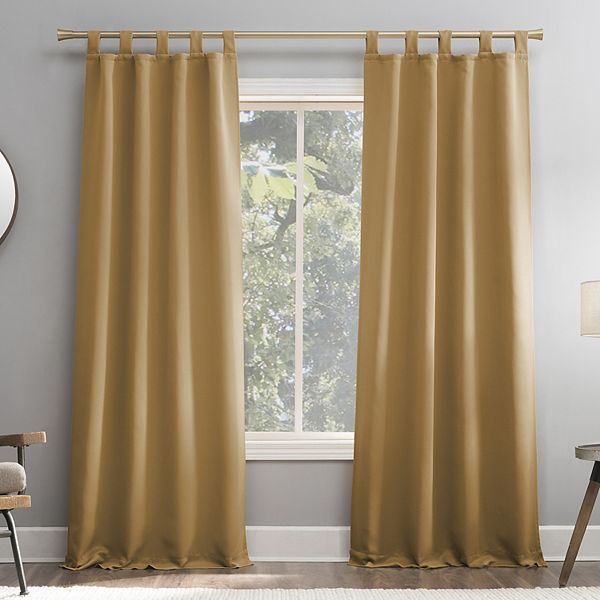 40"x63" Sun Zero Blackout Kenneth Energy Saving Tab Top Curtain Panel Gold: Thermal Insulated, Noise Reduction, Machine Washable