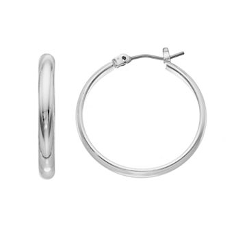 Nine West Silver Tone Tube Hoop Earrings