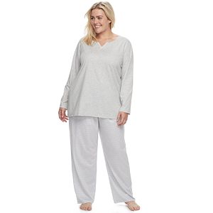 Plus Size Croft & Barrow® Pajamas: Split Neck Knit 2-Piece PJ Set