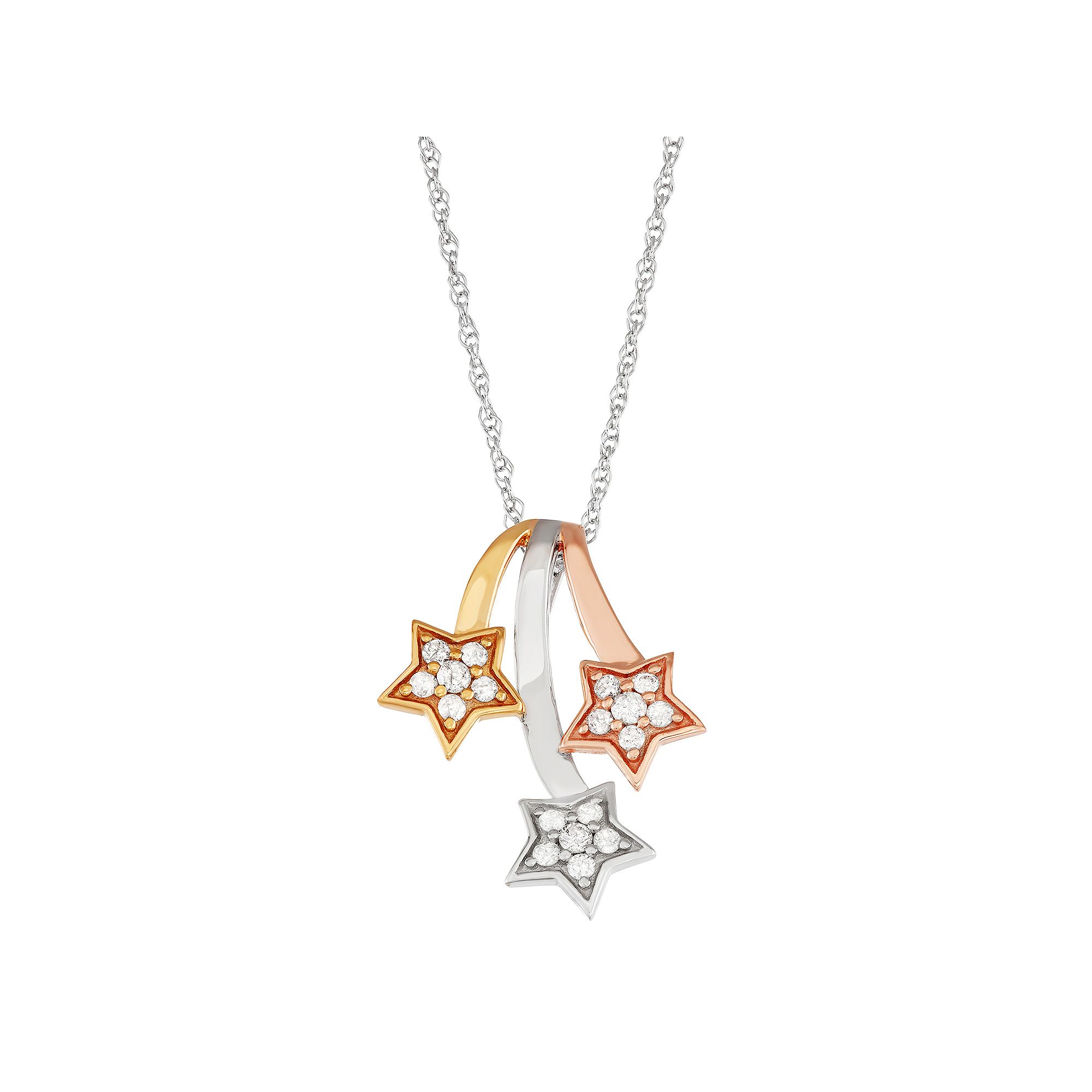 Jewelexcess Tri-Tone Sterling Silver 1/3 Carat T.W. Diamond Falling Star Pe