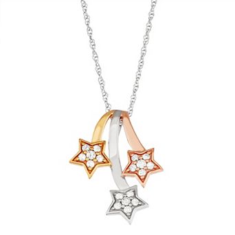 Jewelexcess Tri-Tone Sterling Silver 1/3 Carat T.W. Diamond Falling Star Pendant Necklace