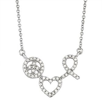 Jewelexcess Sterling Silver 1/4 Carat T.W. Diamond Love Peace & Hope Pendant Necklace