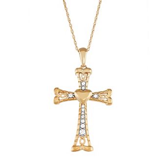 Jewelexcess Gold Tone Sterling Silver 1/4 Carat T.W. Diamond Cross Pendant Necklace