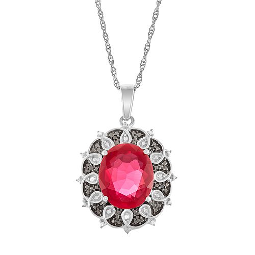 Sterling Silver Lab-Created Ruby & Diamond Accent Pendant Necklace