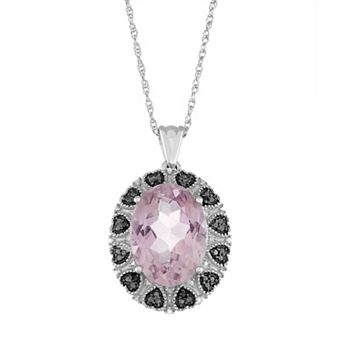 Jewelexcess Sterling Silver Pink Amethyst Black & White Diamond Accent Oval Pendant Necklace
