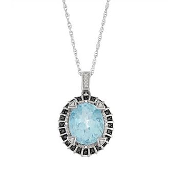 Jewelexcess Sterling Silver Sky Blue Topaz & Diamond Accent Oval Pendant Necklace